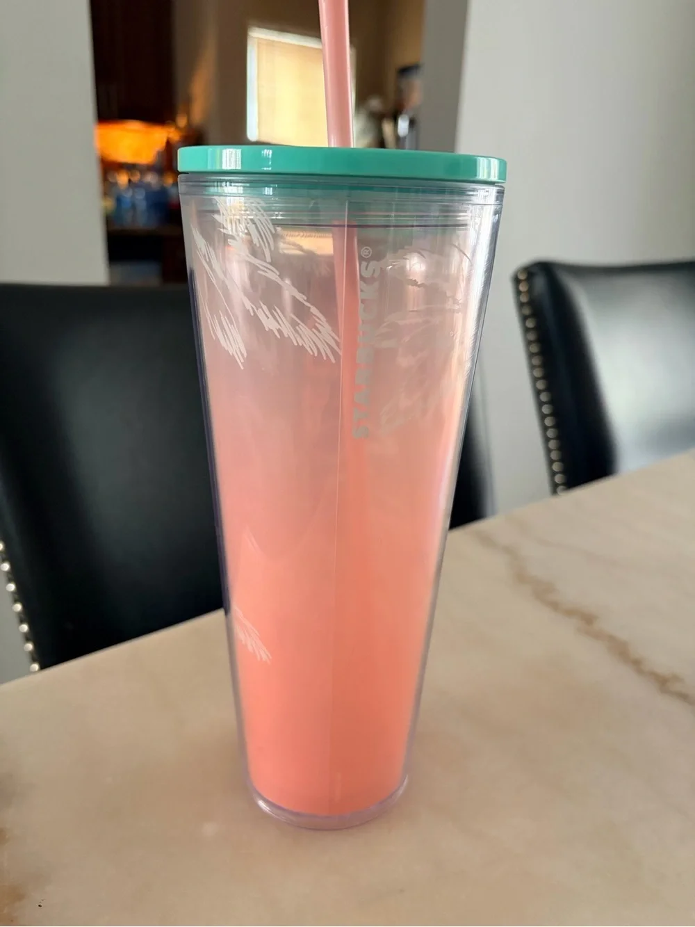 Starbucks Los Angeles Pink Palm Double-Wall Tumbler with Mint Lid 24oz